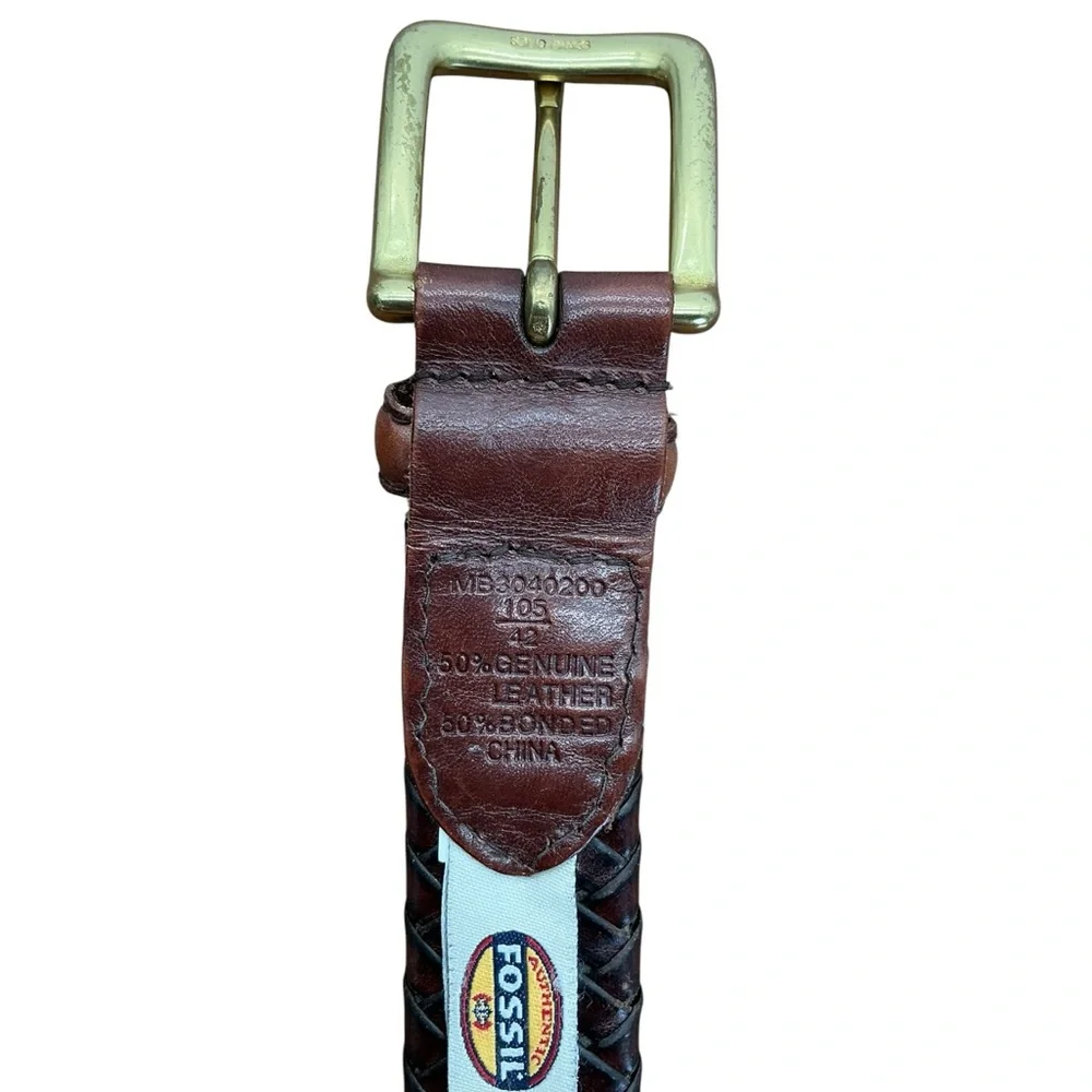 Fossil Men's Maddox Brown Leather Braided Trouser‎ Belt Size 42